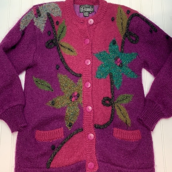 Vintage 90’s vibe purple button front sweater XL - Picture 2 of 10